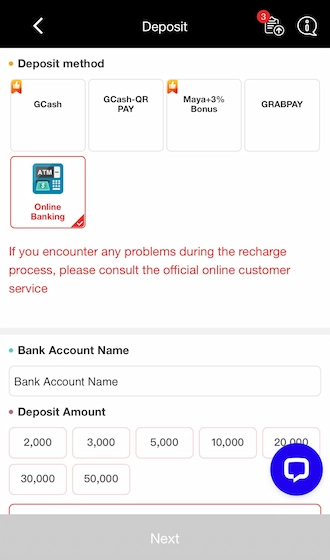 Step 1: Members can access our payment interface and select Online Banking as the payment method. Then fill in your bank account name.