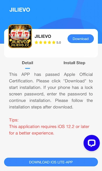 Step 3: The JILIEVO download interface appears. Members click on “Download” right next to the application.